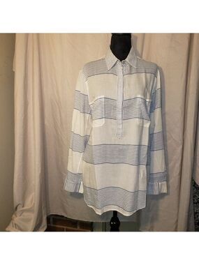 Women's Lou Grey White and Blue Striped Shirt - L